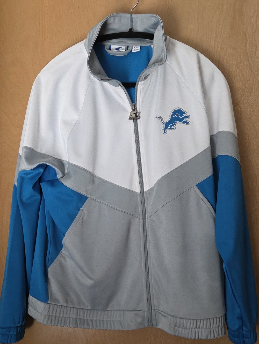 Detroit Lions Zip-Up Colorblock Track Jacket - White/Gray/Blue